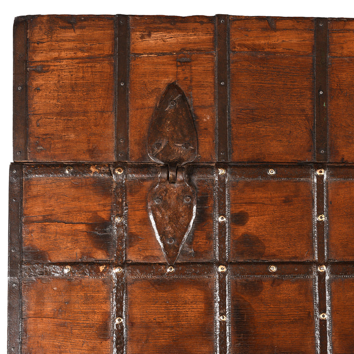 Hinge Detail From Antique Indian Iron Bound Teak Coffee Table Chest From Gujarat | Indigo Antiques