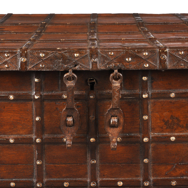 Latch detail From Antique Indian Iron Bound Teak Coffee Table Chest From Gujarat | Indigo Antiques