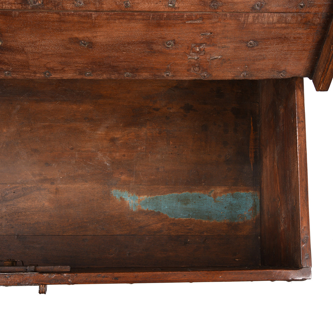 Interior Detail From Antique Indian Iron Bound Teak Coffee Table Chest From Gujarat | Indigo Antiques