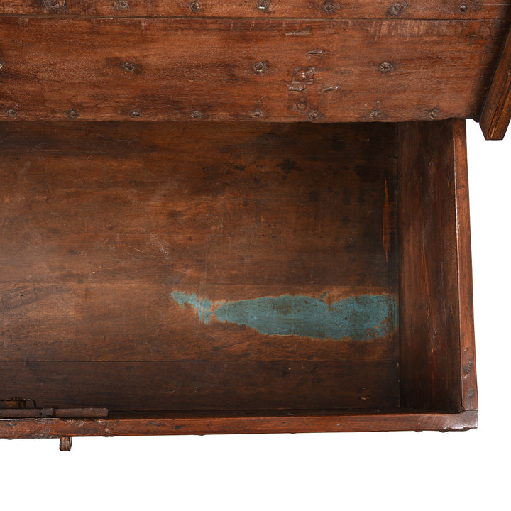 Interior Detail From Antique Indian Iron Bound Teak Coffee Table Chest From Gujarat | Indigo Antiques