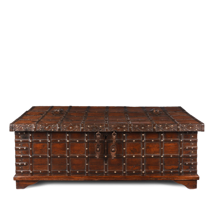 Antique Indian Iron Bound Teak Coffee Table Chest From Gujarat | Indigo Antiques