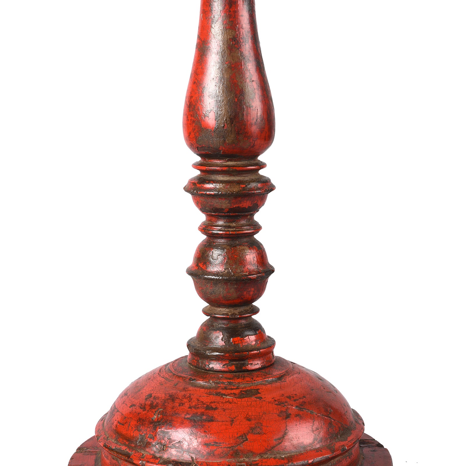 Detail From Small Carved Teak Candle Stick From Banswara Tribal Region - 19th Century