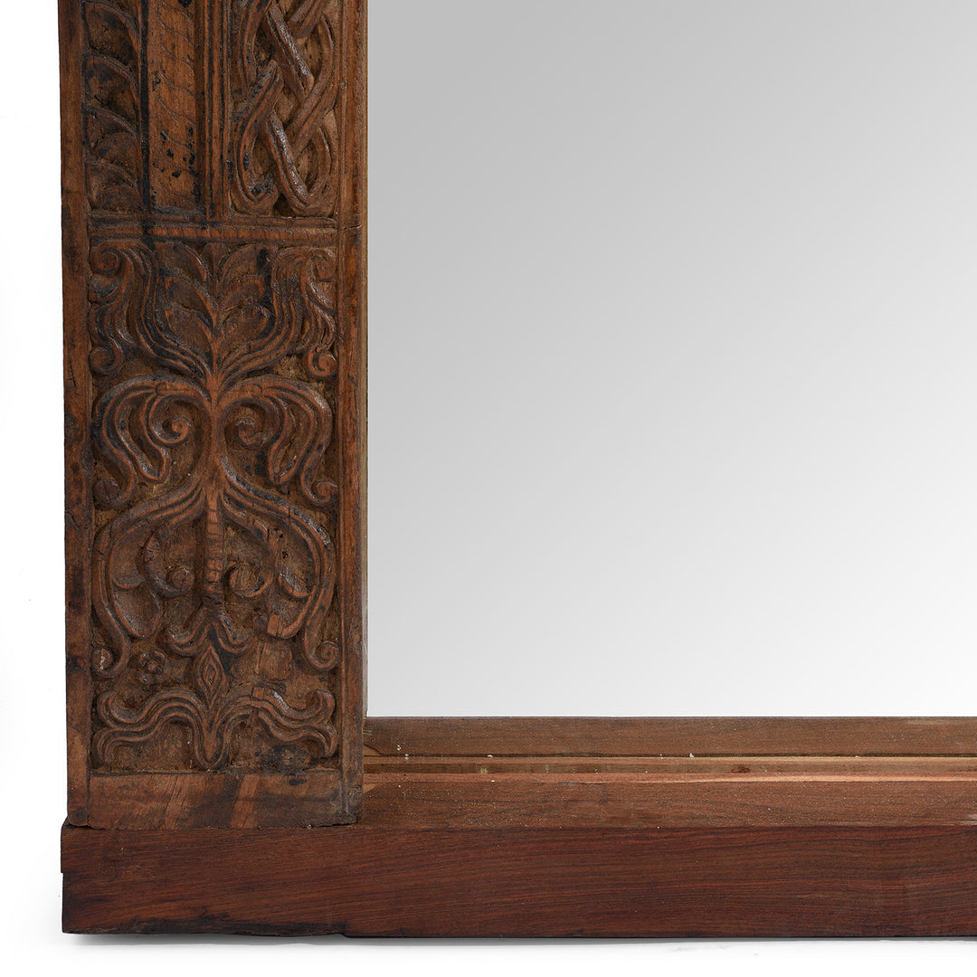 Carving Detail From Carved Teak Door Mirror From Uttar Pradesh - 19th Century | Indigo Antiques