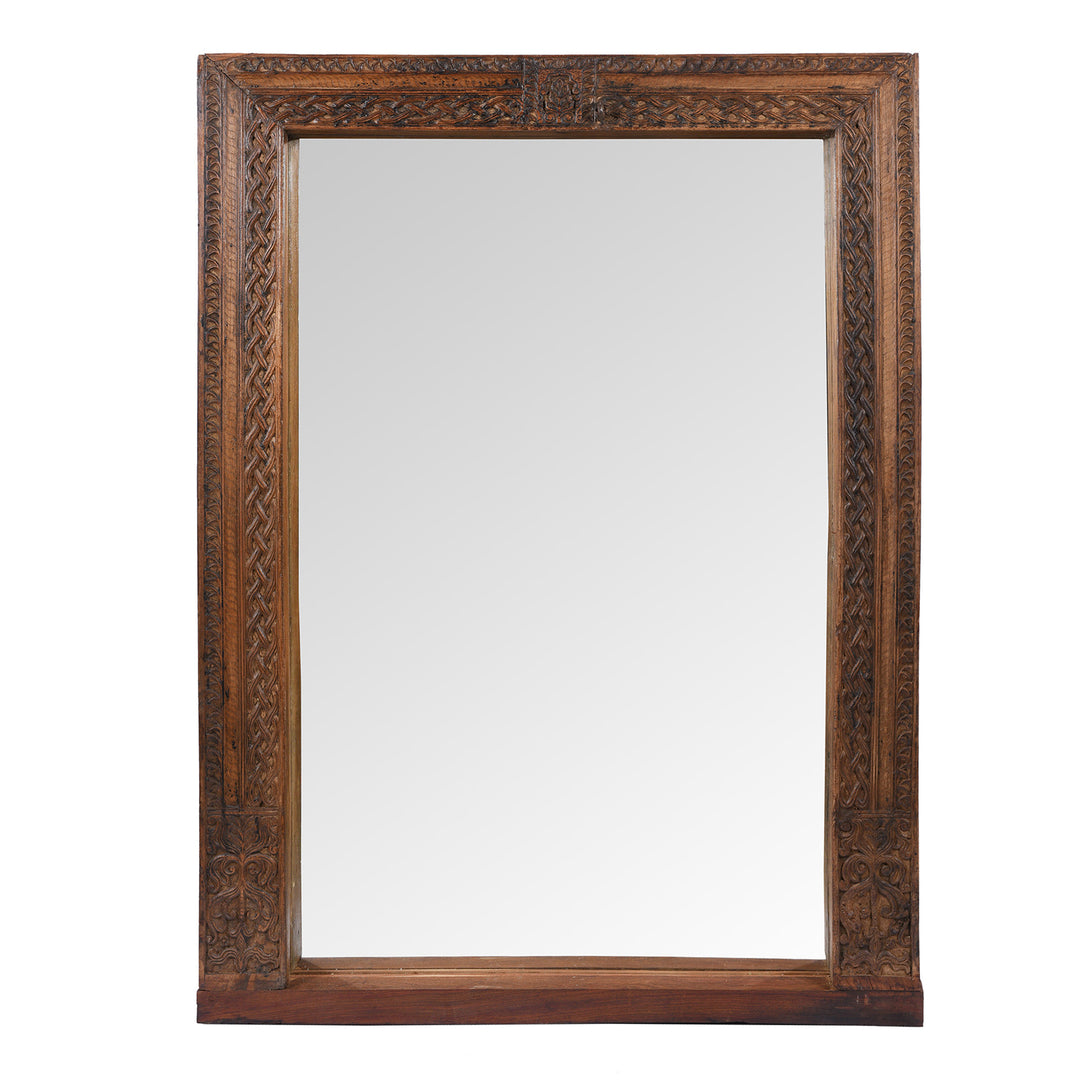 Carved Teak Door Mirror From Uttar Pradesh - 19th Century | Indigo Antiques