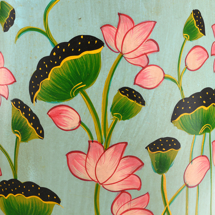 Paintwork Detail From Aqua Hand painted Waste Paper Bin / Planter | Indigo Antiques