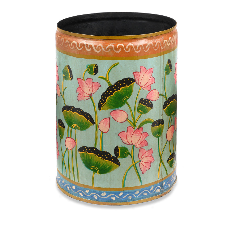 Aqua Hand painted Waste Paper Bin / Planter | Indigo Antiques