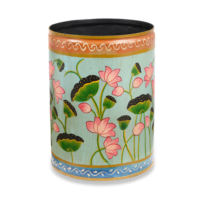 Aqua Hand painted Waste Paper Bin / Planter | Indigo Antiques