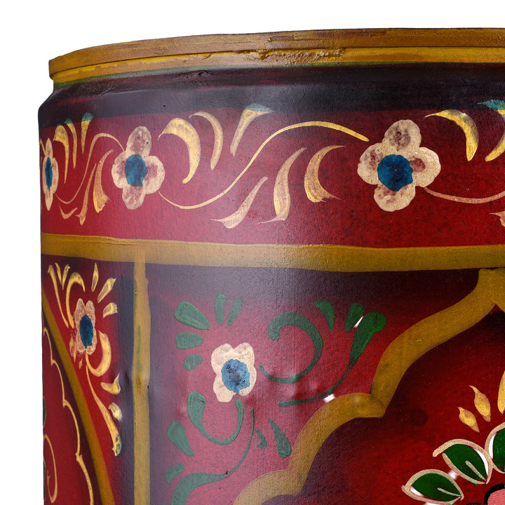 Corner Detail From Rajasthani Red Hand painted Waste Paper Bin / Planter | Indigo Antiques