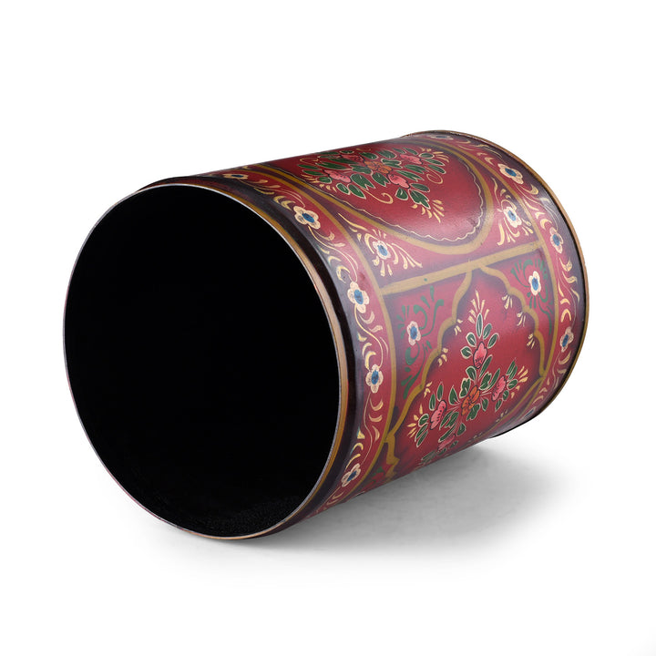Interior Of Rajasthani Red Hand painted Waste Paper Bin / Planter | Indigo Antiques
