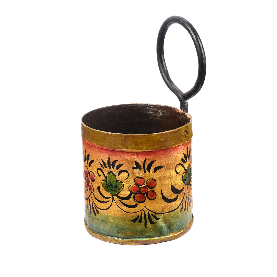 Single Yellow Floral Painted Bottle Carriers | Indigo Antiques
