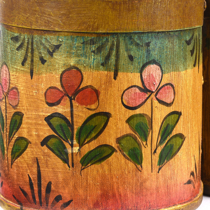 Detail From Yellow Floral Painted Bottle Carriers | Indigo Antiques
