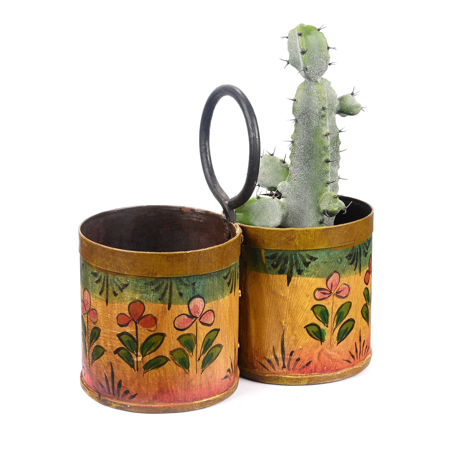 Double Yellow Floral Painted Bottle Carriers | Indigo Antiques