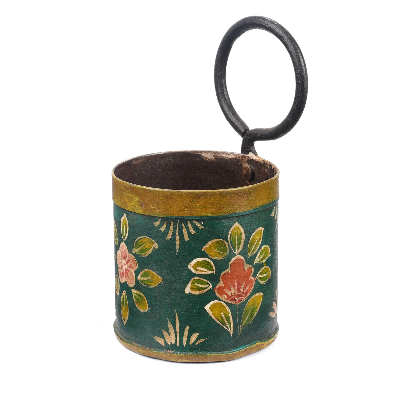 Double Green Floral Painted Bottle Carriers | Indigo Antiques