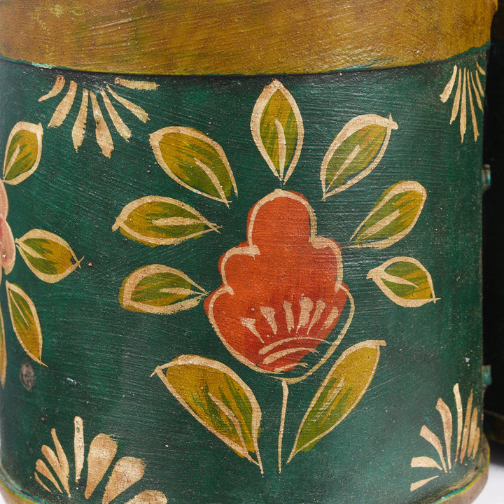 Detail From Green Floral Painted Bottle Carriers | Indigo Antiques