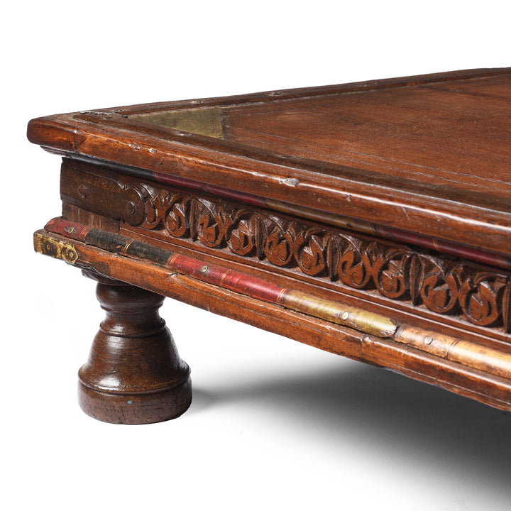 Carving And Leg Detail From Square Roheda Bajot Low Table From Shekhawati  | Indigo Antiques