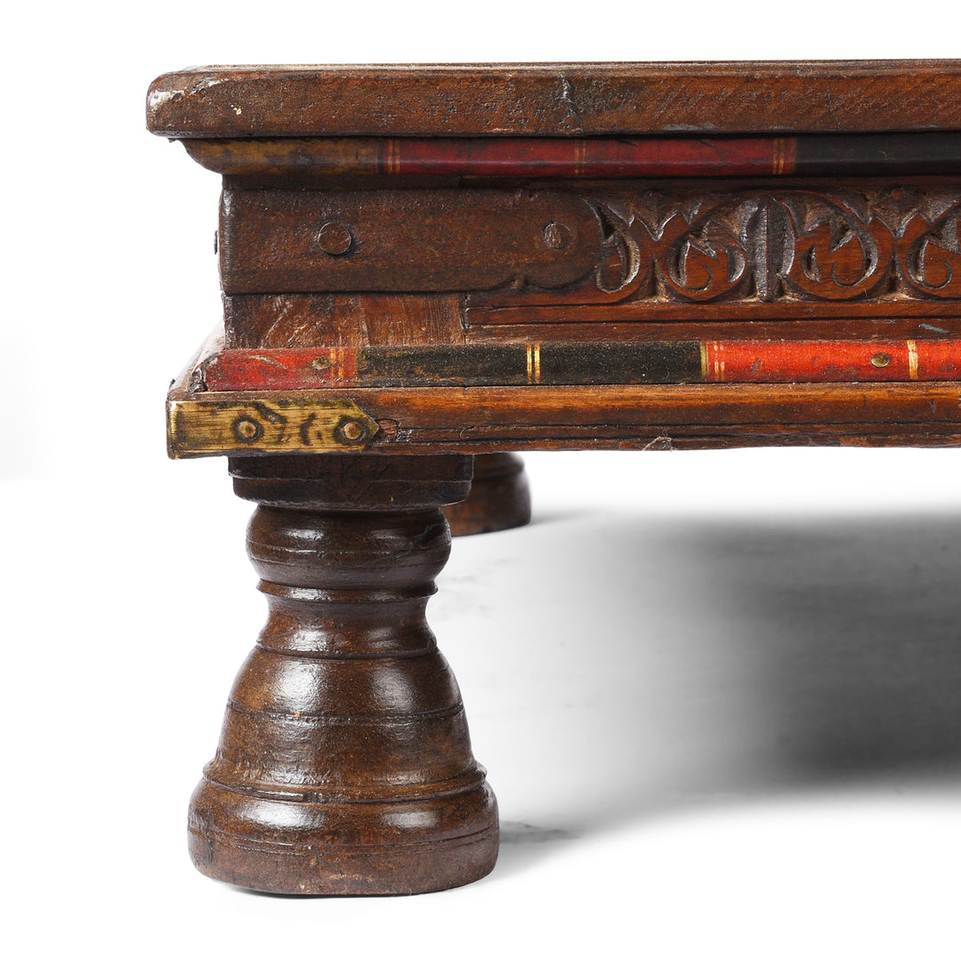 Beading And Turned Leg Detail From Square Roheda Bajot Low Table From Shekhawati  | Indigo Antiques