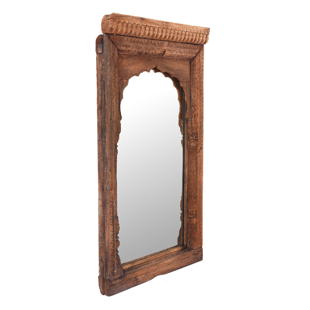 Angled VIew Of Indian Mirror Made From An Old Teak Window | Indigo Antiques