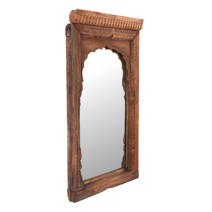 Angled VIew Of Indian Mirror Made From An Old Teak Window | Indigo Antiques