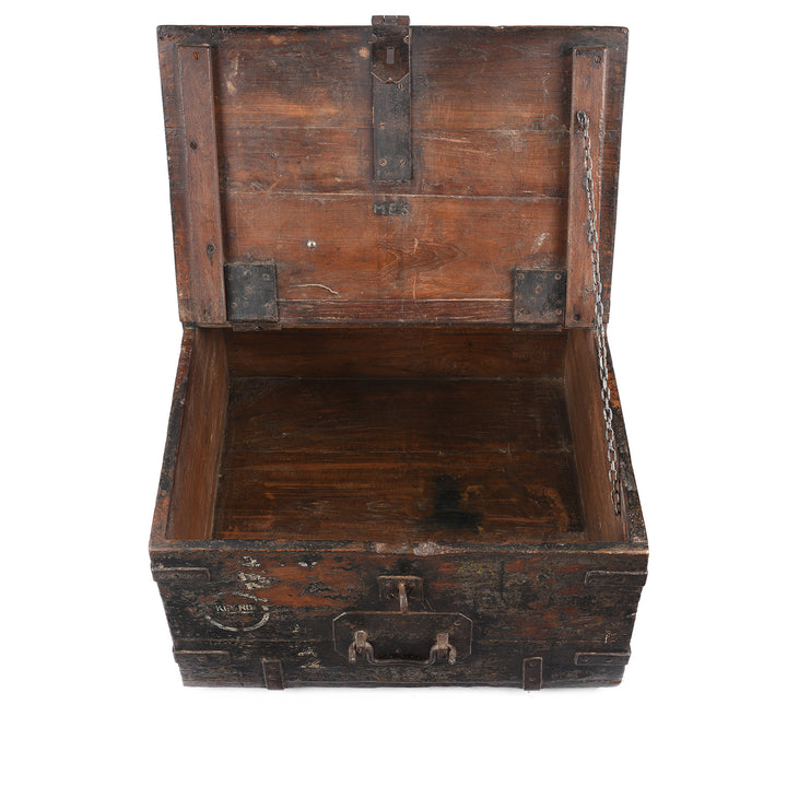Open Lid View Of Antique Indian Iron Bound Teak Ammunition 'Limber' Chest | Indigo Antiques