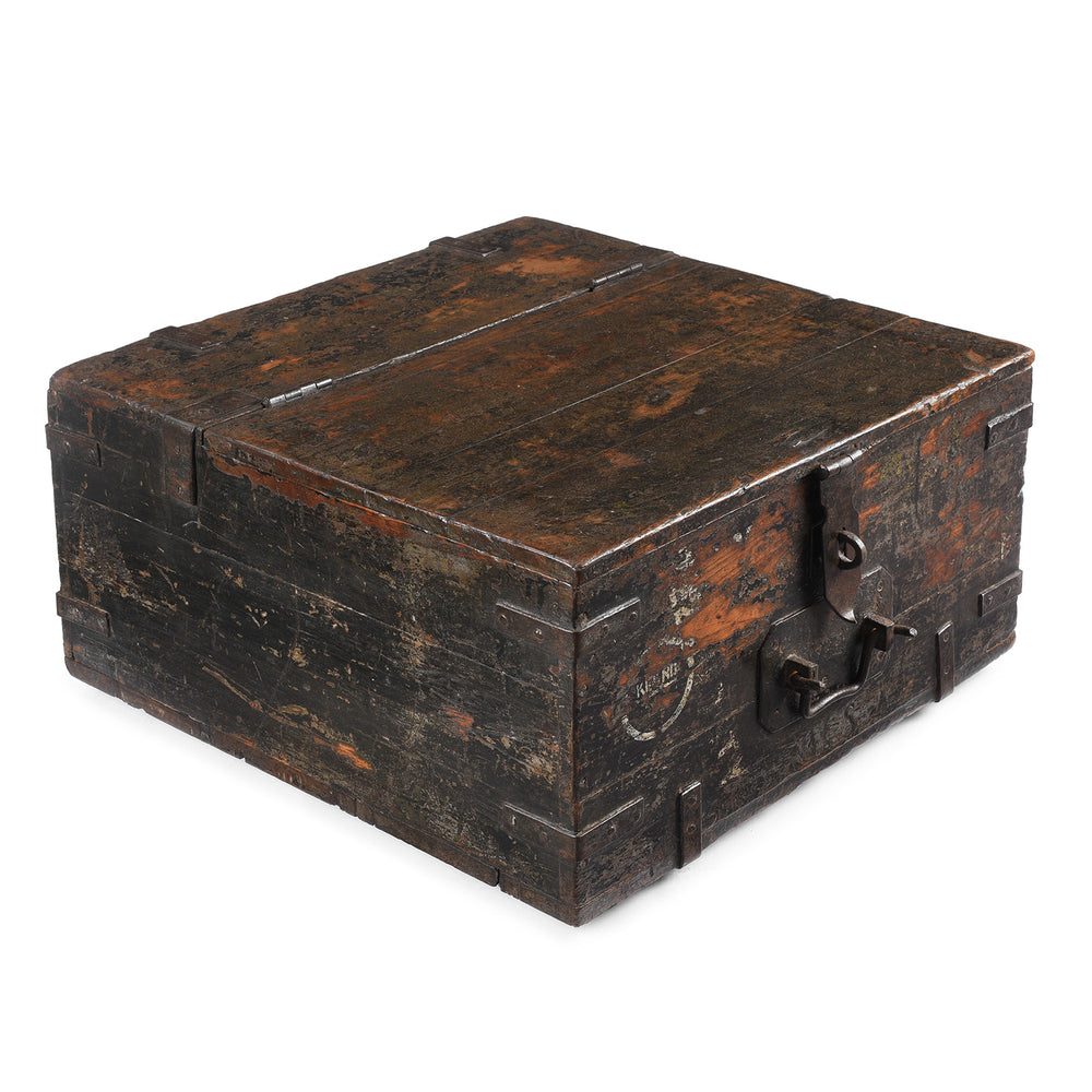 Angled VIew Of Antique Indian Iron Bound Teak Ammunition 'Limber' Chest | Indigo Antiques