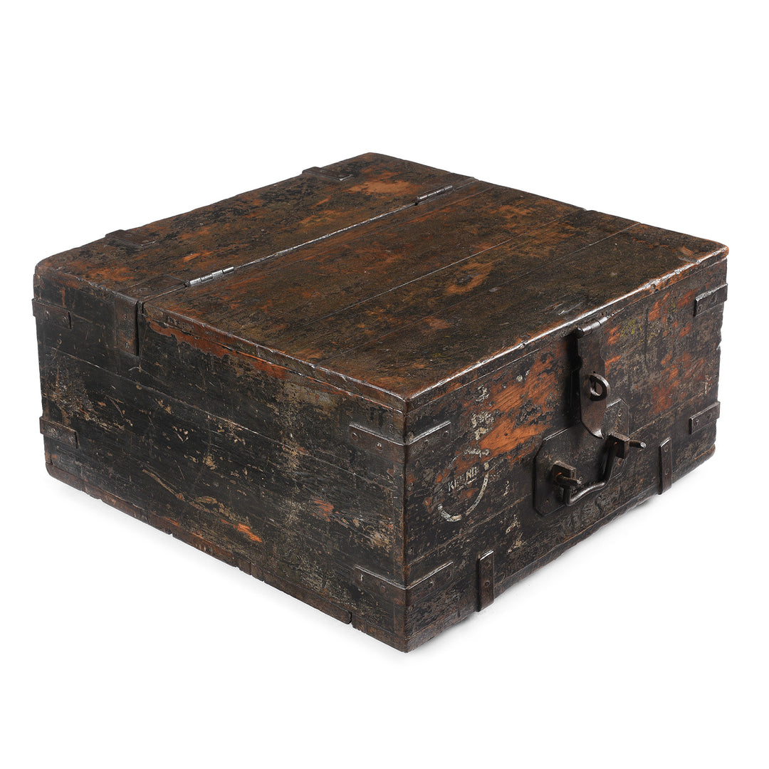 Angled VIew Of Antique Indian Iron Bound Teak Ammunition 'Limber' Chest | Indigo Antiques
