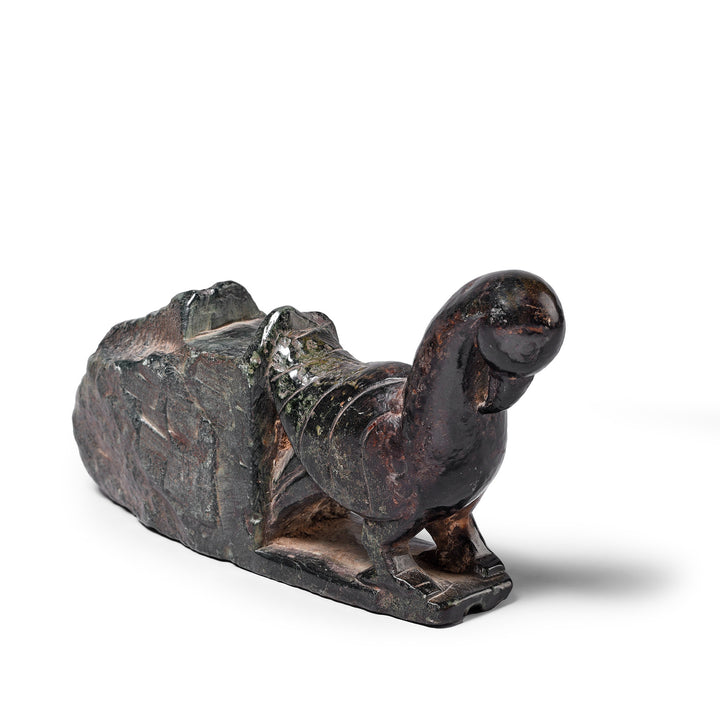 Angled View Of Antique Stone Khunti Parrot Turban Hanger | Indigo Antiques
