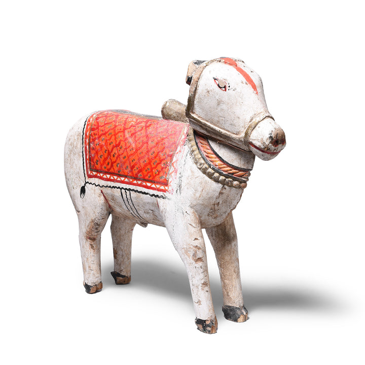 Antique Painted Indian Wooden Nandi Bull Toy  | INDIGO ANTIQUES