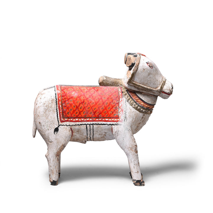 Antique Painted Indian Wooden Nandi Bull Toy  | INDIGO ANTIQUES
