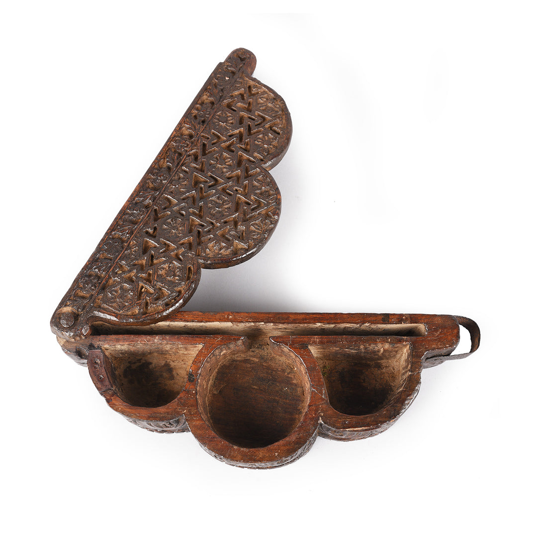 Open View Of Antique Carved Teak Balance Box From Rajasthan | Indigo Antiques