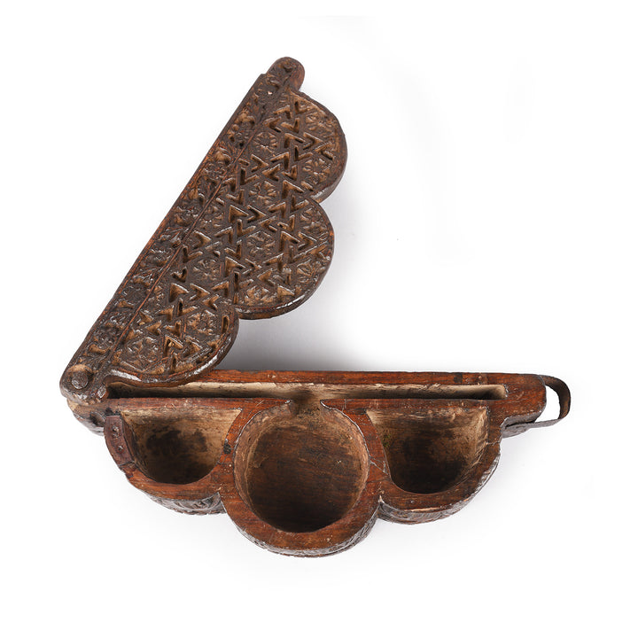Open View Of Antique Carved Teak Balance Box From Rajasthan | Indigo Antiques
