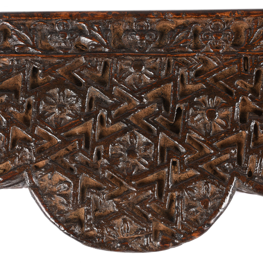 Carving Detail From Antique Carved Teak Balance Box From Rajasthan | Indigo Antiques