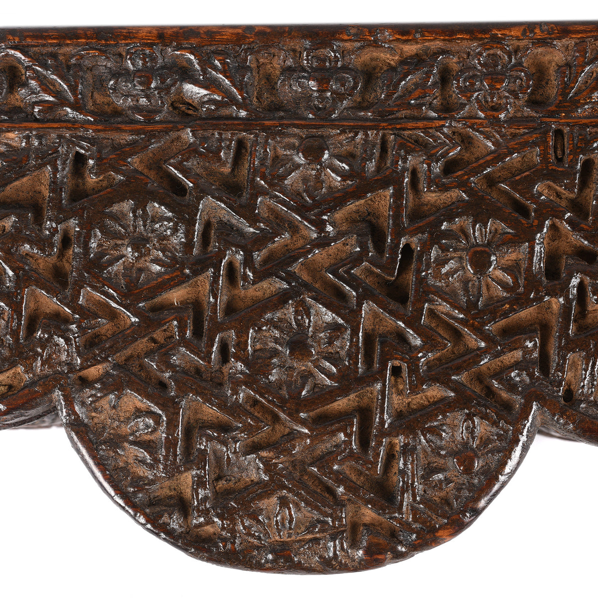 Carving Detail From Antique Carved Teak Balance Box From Rajasthan | Indigo Antiques