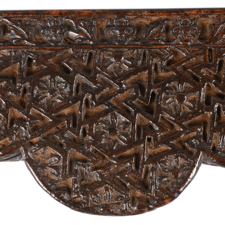 Carving Detail From Antique Carved Teak Balance Box From Rajasthan | Indigo Antiques