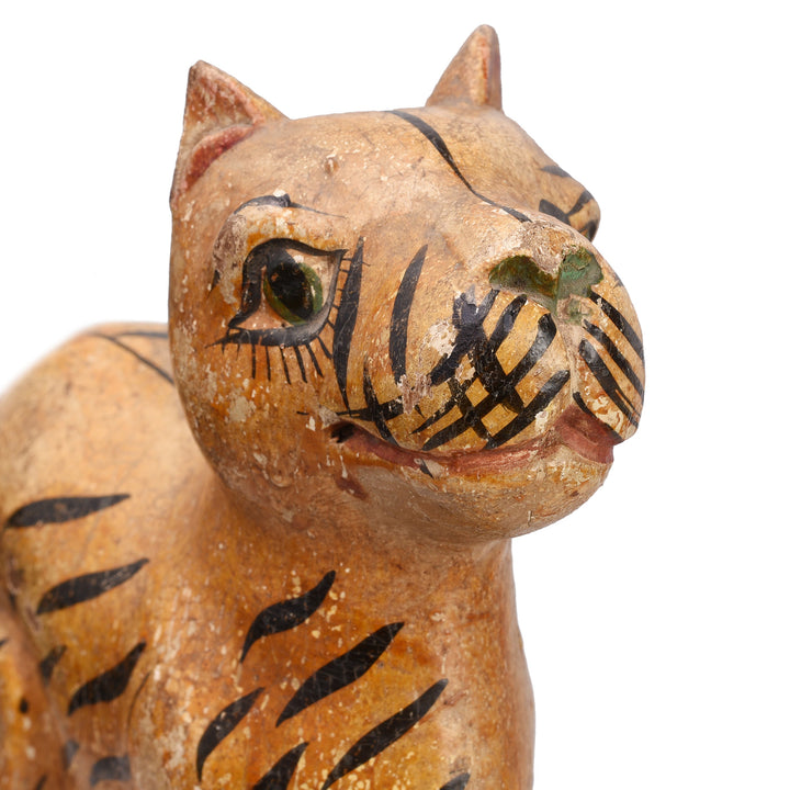 Face Detail From Antique Polychromed Indian Tiger Figure From Surat | Indigo Antiques