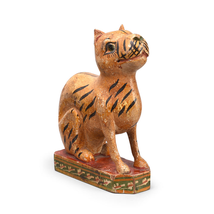 Angled VIew Of Antique Polychromed Indian Tiger Figure From Surat | Indigo Antiques