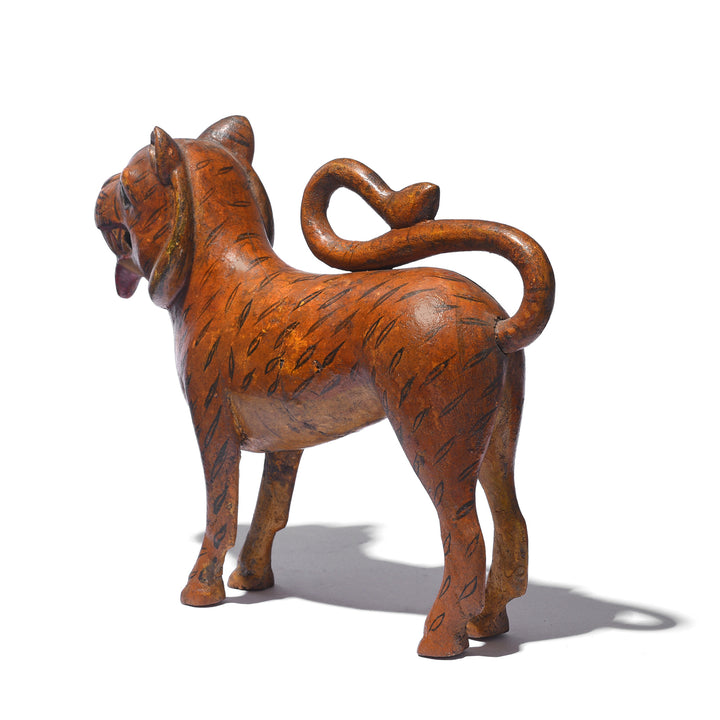 Rear View Of Antique Painted Polychromed Indian Tiger Figure From Surat - Ca 1920 | Indigo Antiques