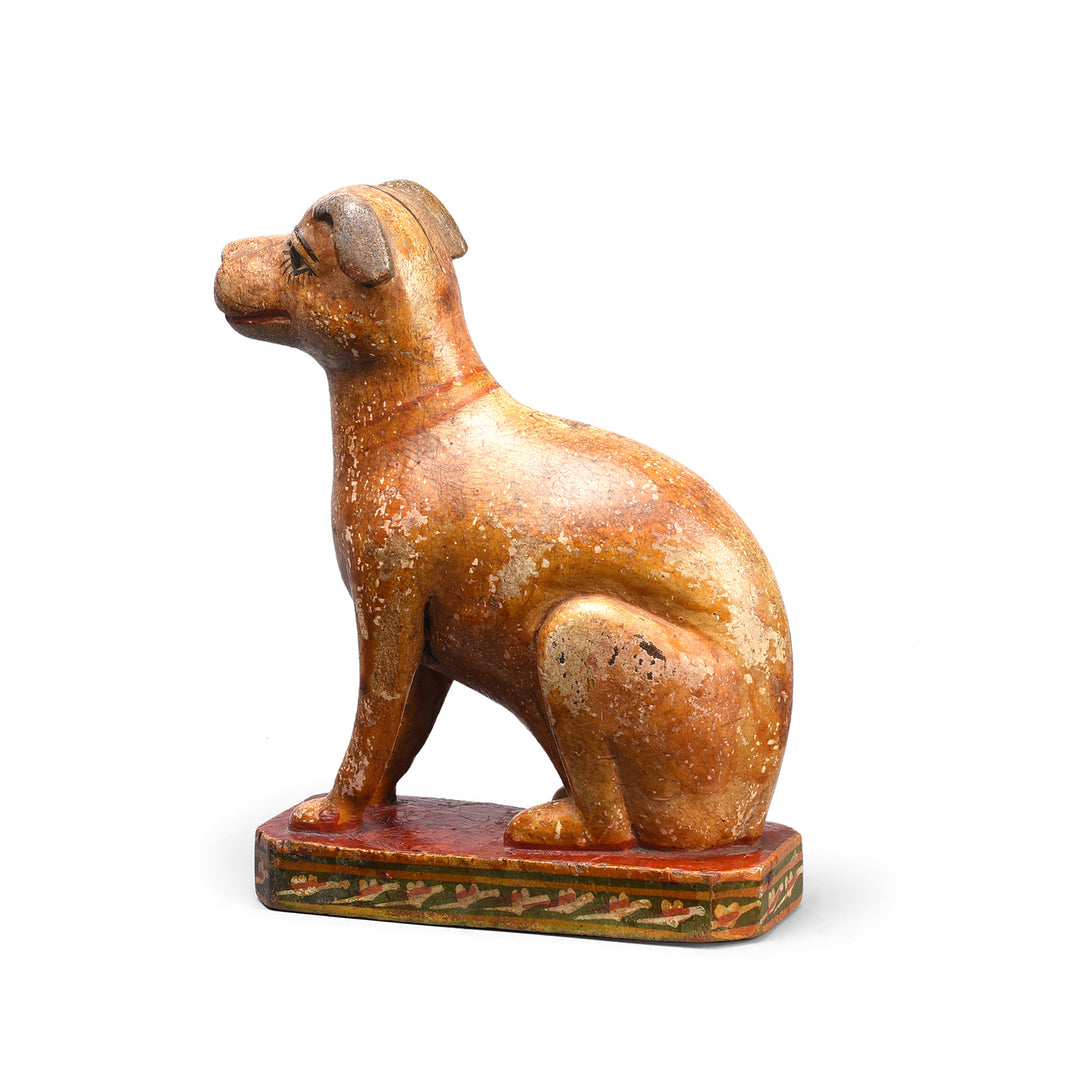 Rear View Of Antique Polychromed Indian Dog Figure From Surat | Indigo Antiques