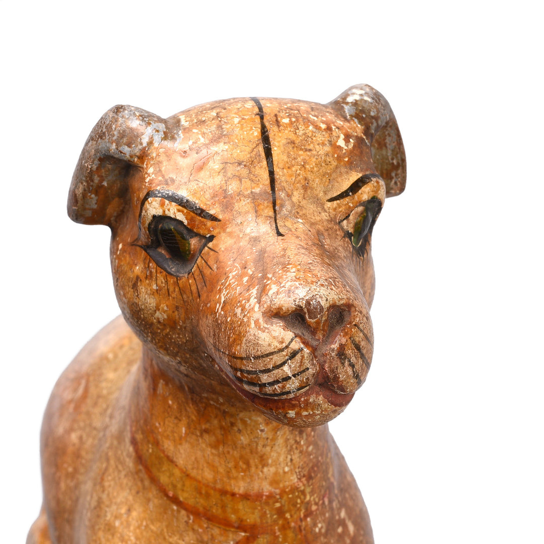 Face Detail From Antique Polychromed Indian Dog Figure From Surat | Indigo Antiques