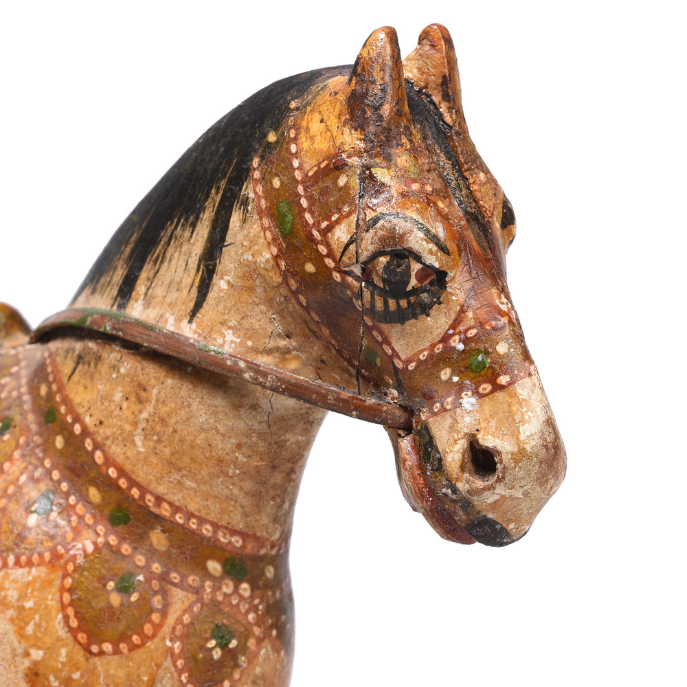 Face Detail From Antique Polychromed Indian Horse Figure From Surat | Indigo Antiques
