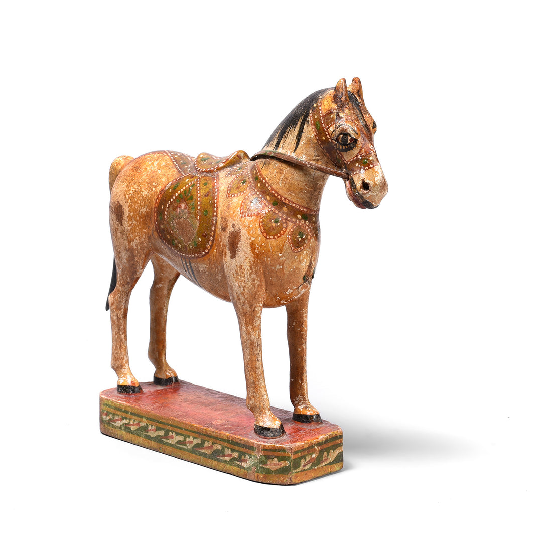 Angled View Of Antique Polychromed Indian Horse Figure From Surat | Indigo Antiques