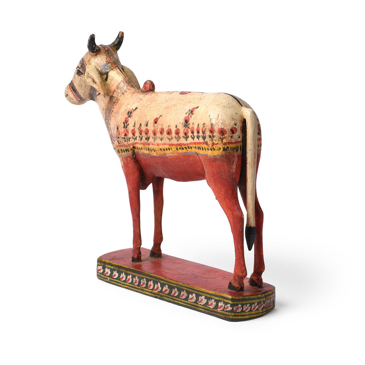 Angled VIew of Antique Polychromed Indian Nandi Cow Figure From Surat | INDIGO ANTIQUES