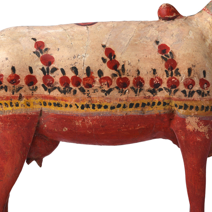Paintwork detail From Antique Polychromed Indian Nandi Cow Figure From Surat | INDIGO ANTIQUES
