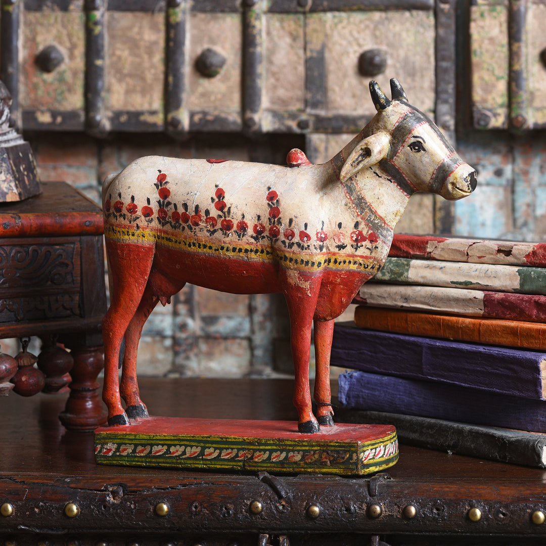Antique Polychromed Indian Nandi Cow Figure From Surat | INDIGO ANTIQUES