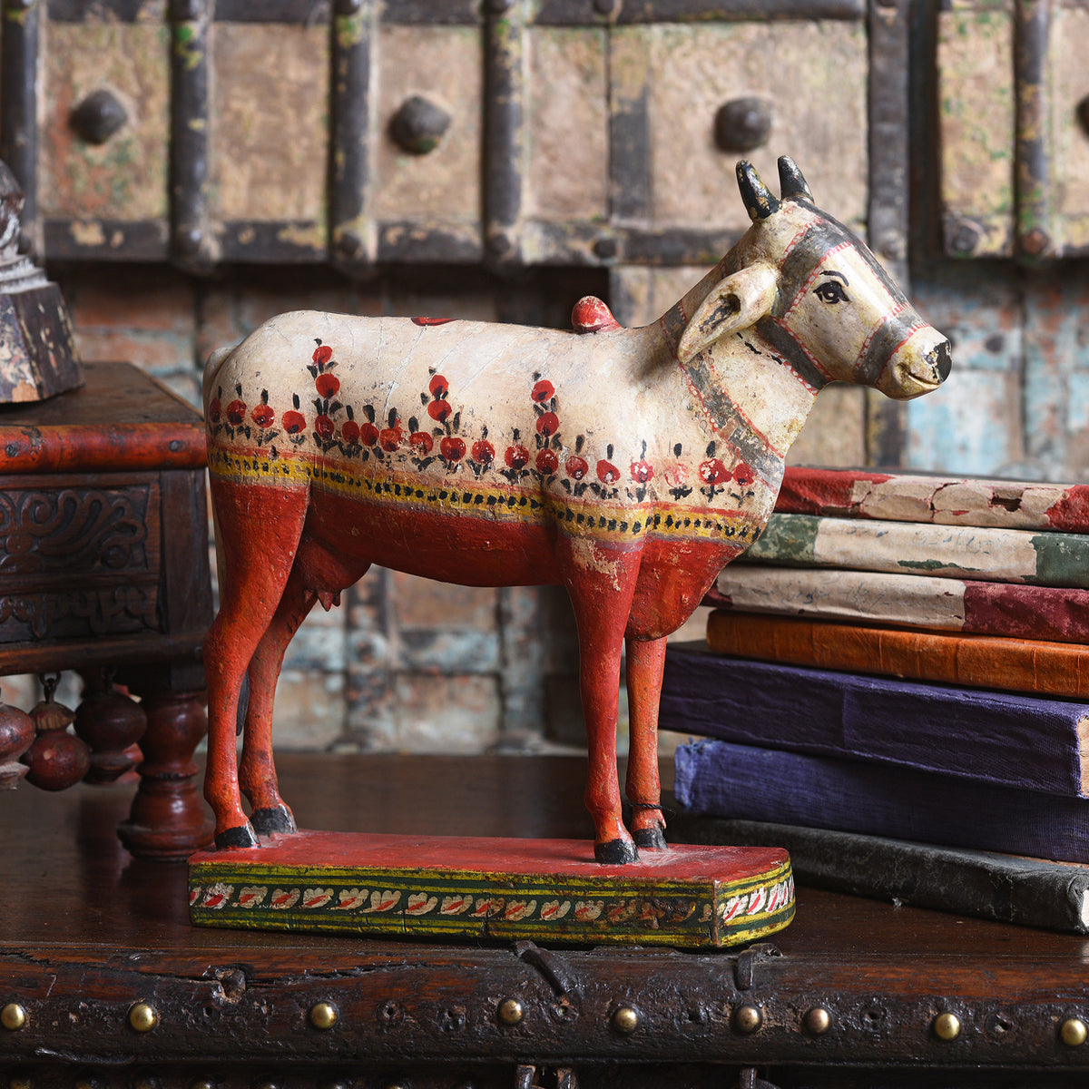 Antique Polychromed Indian Nandi Cow Figure From Surat | INDIGO ANTIQUES