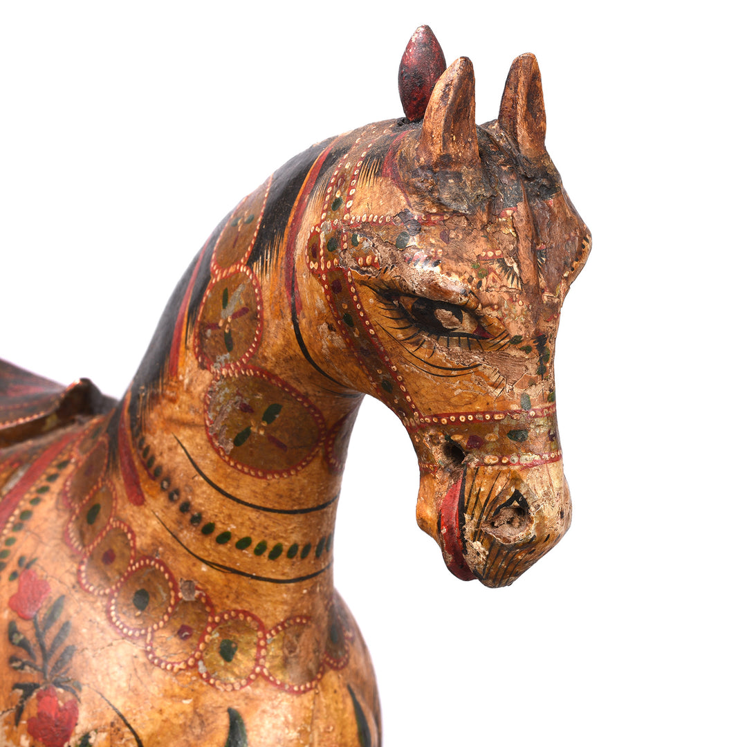 Face Detail From Antique Polychromed Indian Horse Figure From Surat | Indigo Antiques