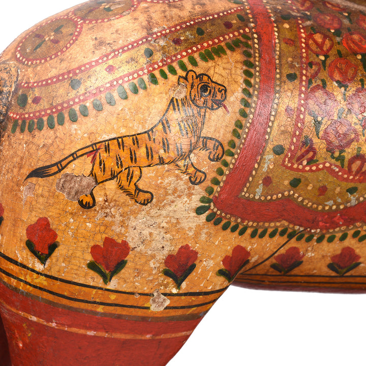 Tiger Detail From Antique Polychromed Indian Horse Figure From Surat | Indigo Antiques
