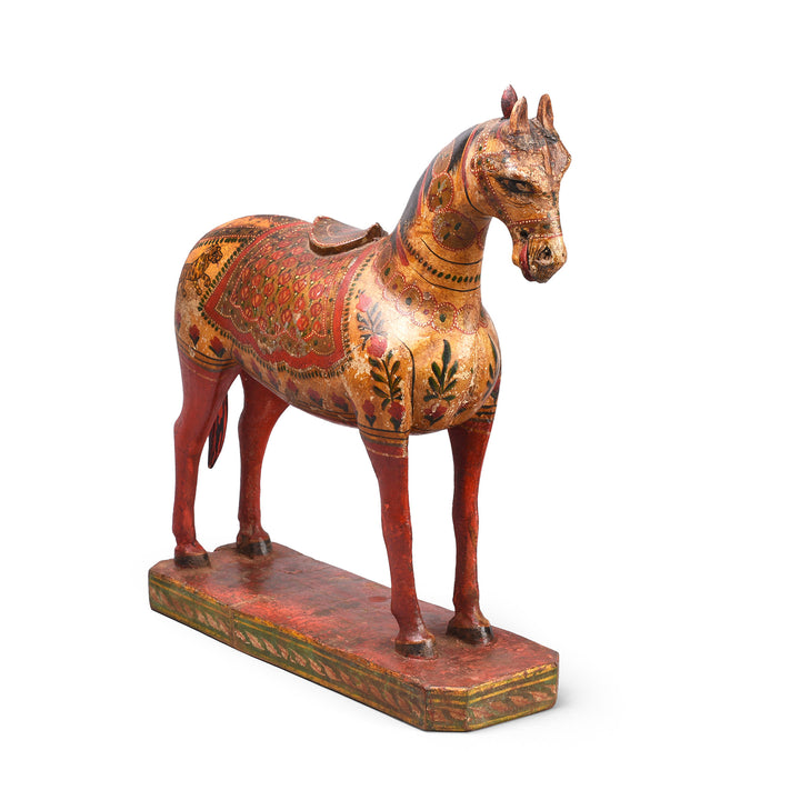 Angled View Of Antique Polychromed Indian Horse Figure From Surat | Indigo Antiques