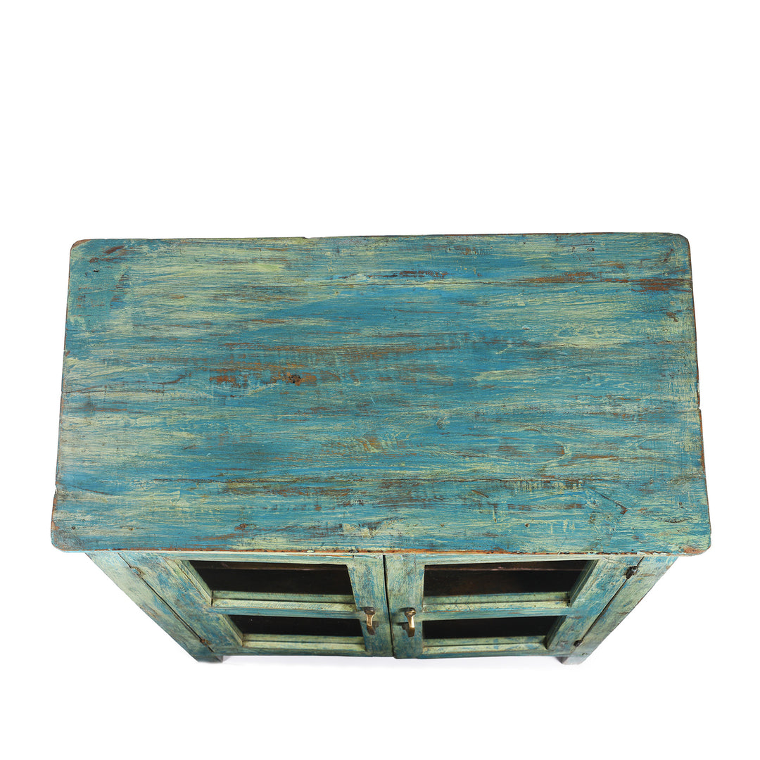 Top Down View Of Painted Antique Indian Teak Glazed Book Cabinet From Gujarat - Ca 1920's | Indigo Antiques