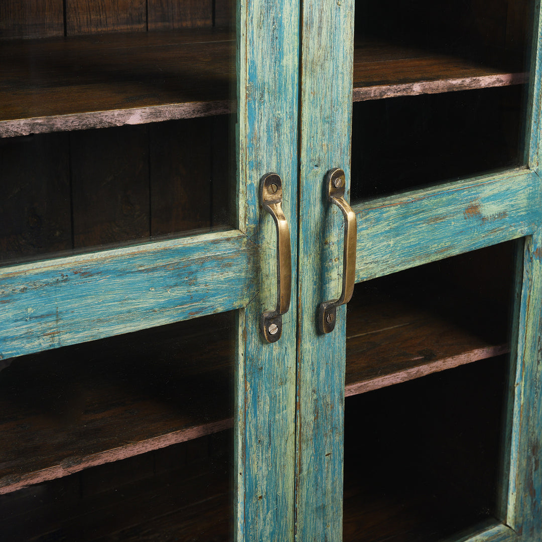 Handles Detail From Painted Antique Indian Teak Glazed Book Cabinet From Gujarat - Ca 1920's | Indigo Antiques
