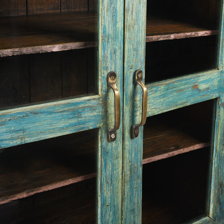 Handles Detail From Painted Antique Indian Teak Glazed Book Cabinet From Gujarat - Ca 1920's | Indigo Antiques